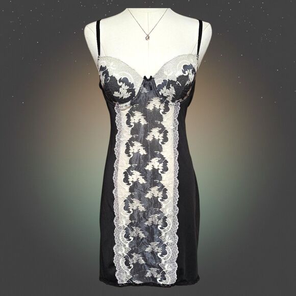 Marilyn Monroe Other - Marilyn Monroe Intimates Black Lace Panel Slip Dress Bombshell Lingerie M